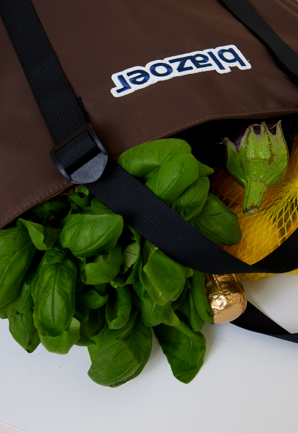 Tote - brown + navy logo patch