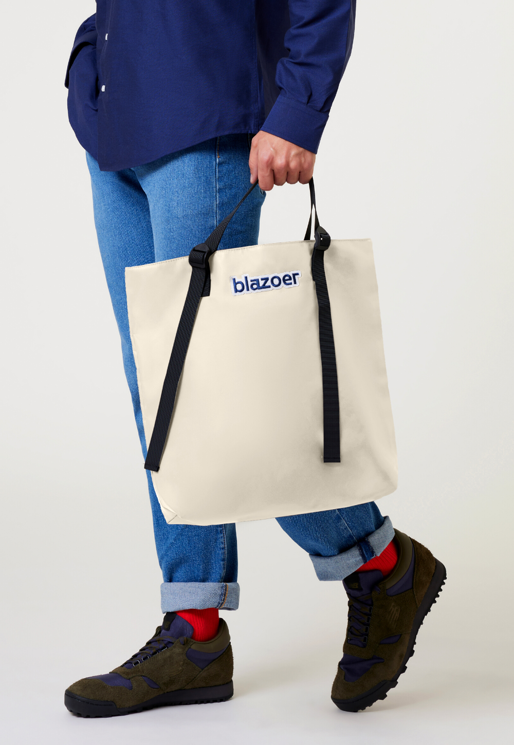 Tote - off-white + navy logo patch