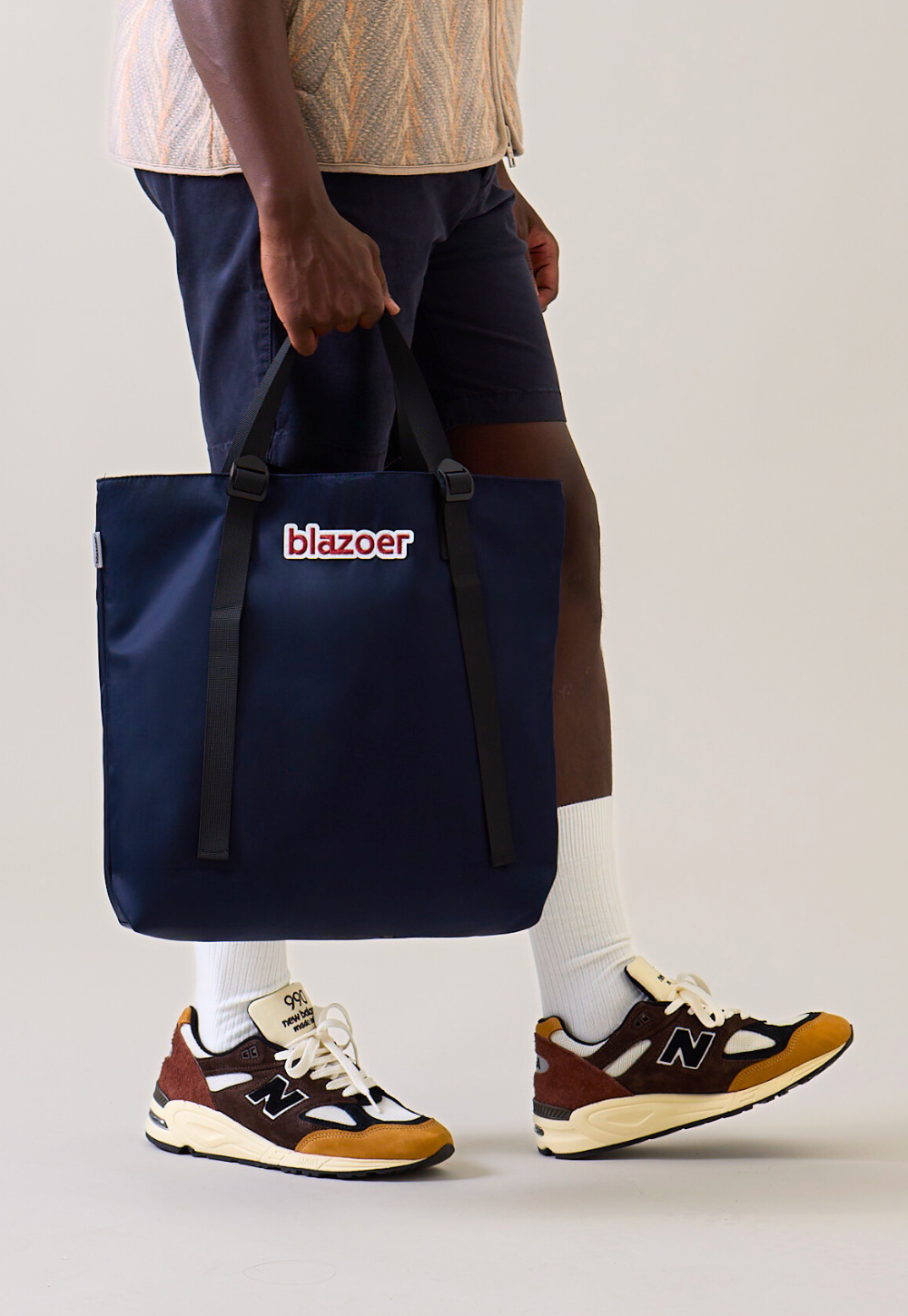 Tote - navy + burgundy logo patch