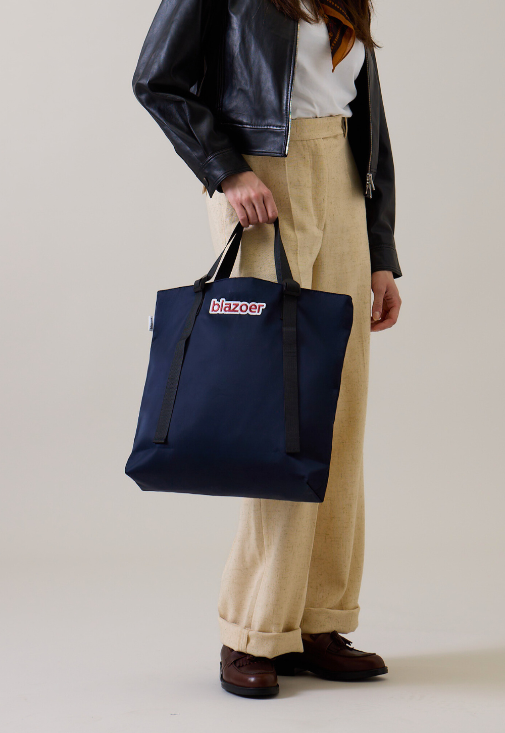 Tote - navy + burgundy logo patch